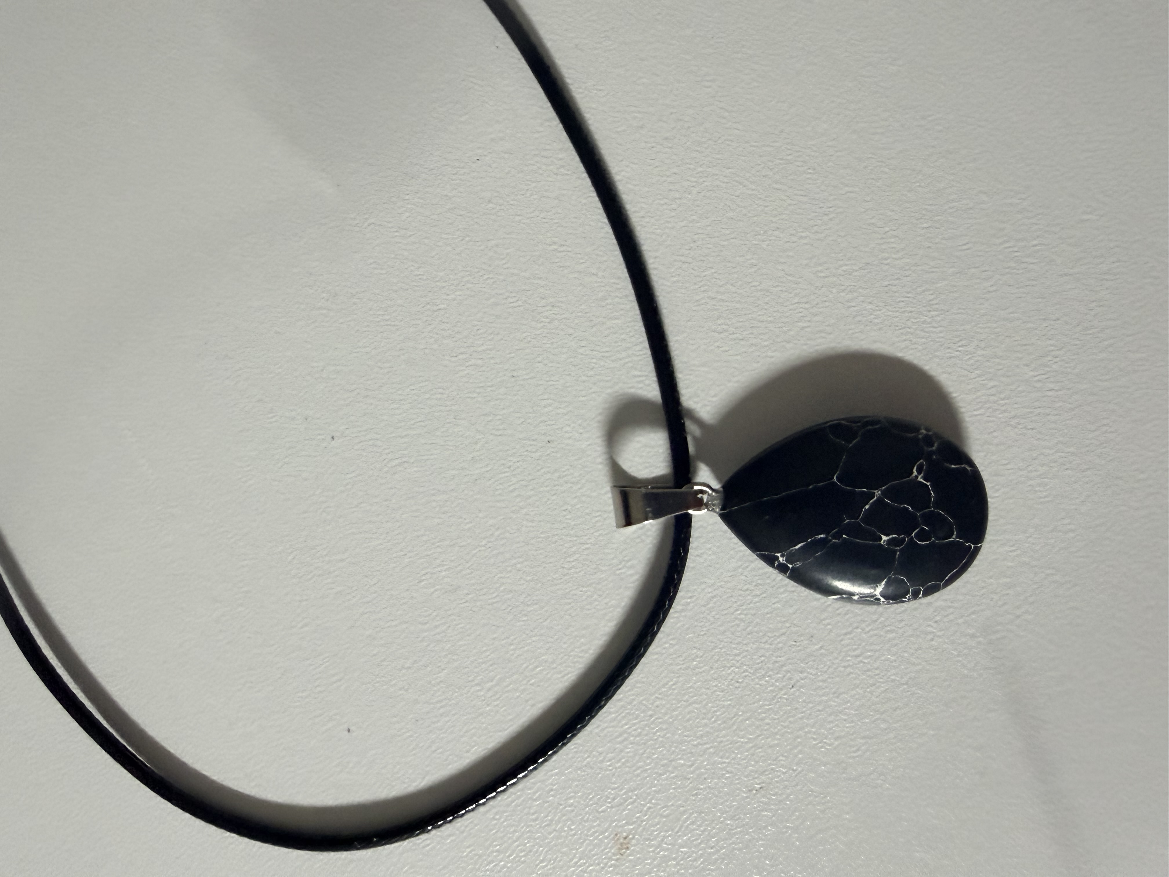 Black Crackle Stone Teardrop Pendant