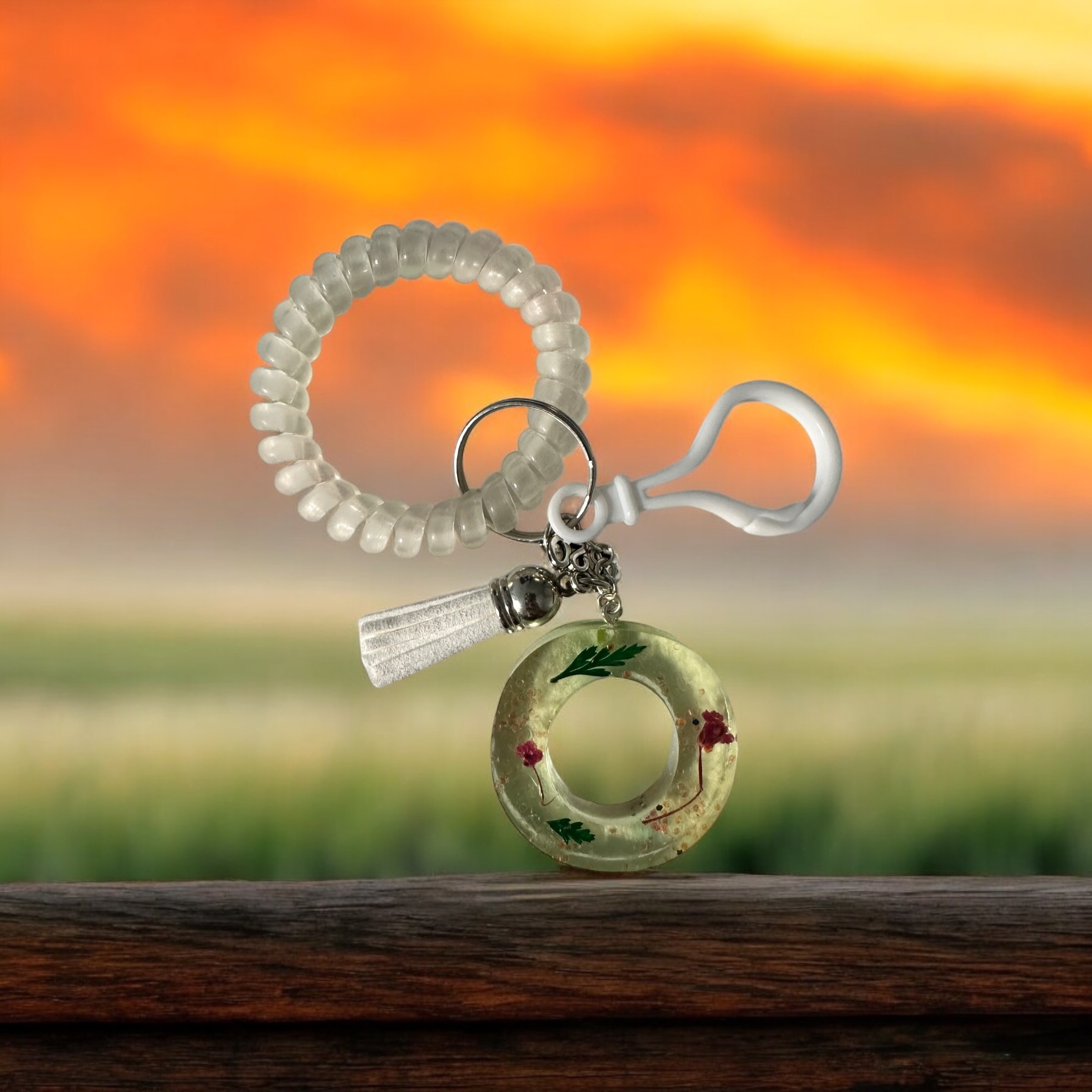 Floral Keychain with Spiral Wristband and Letter O