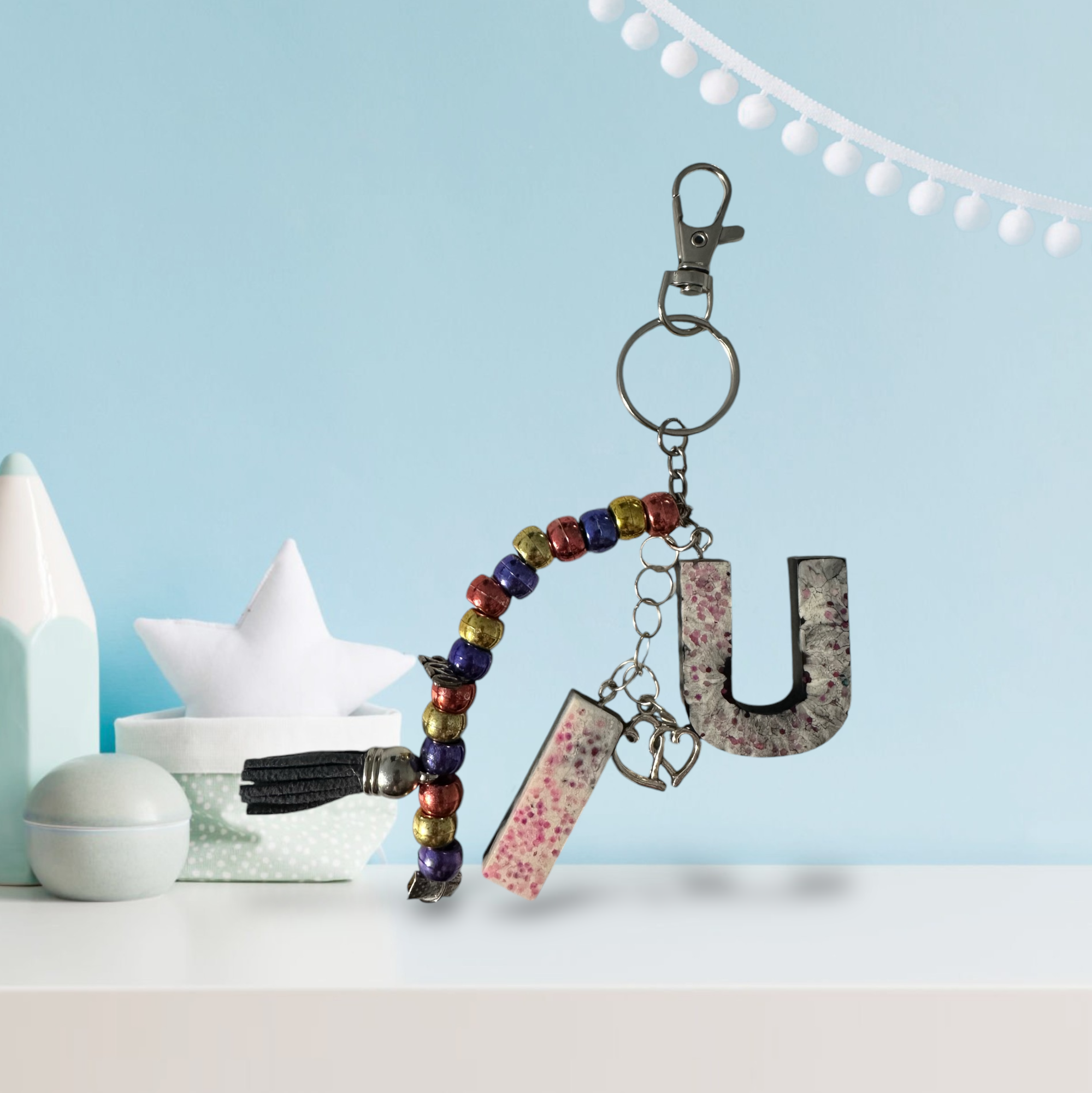 Handcrafted Beaded Keychain "I Love You"