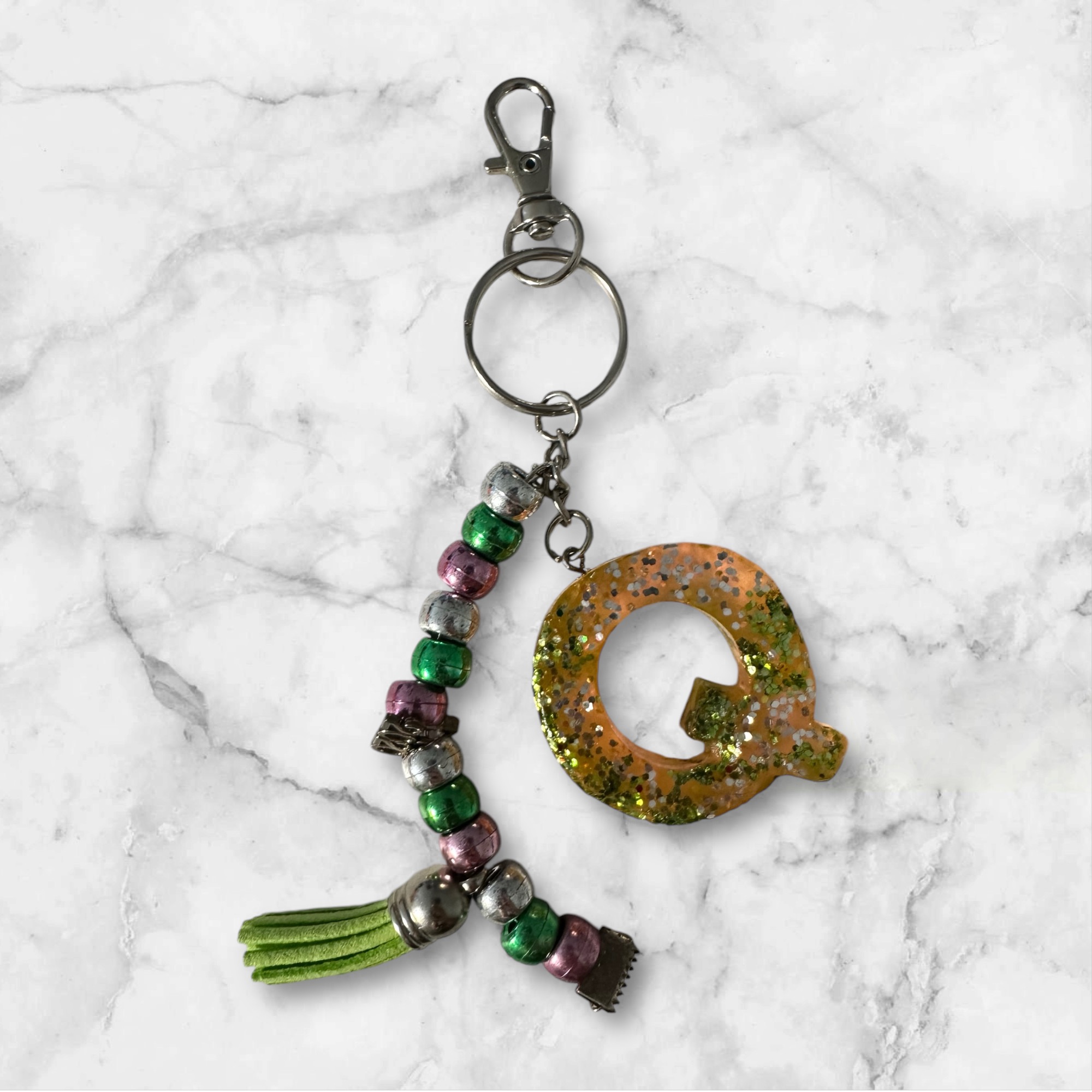 Personalized Keychain with Beads and Initial Q