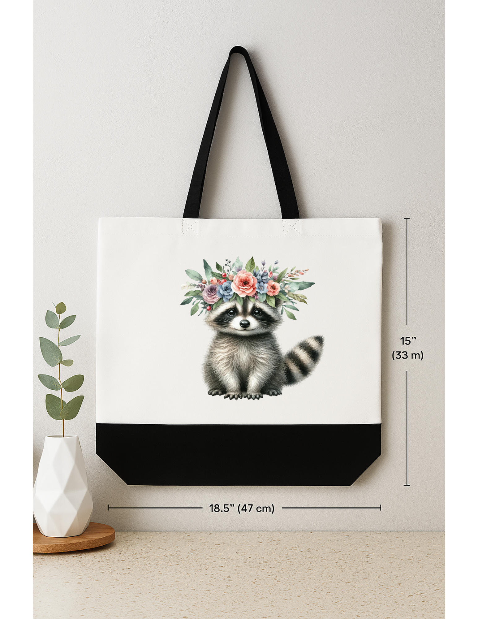 Floral Raccoon Canvas Tote Bag