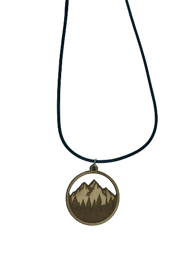 Mountain Landscape Wooden Pendant Necklace
