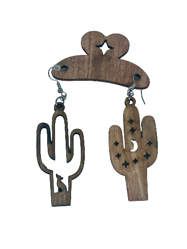 Handcrafted Wooden Cactus Earrings