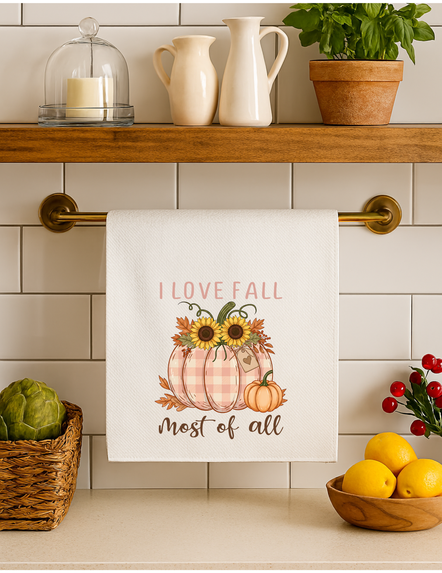 "I Love Fall Most of All" kitchen towel