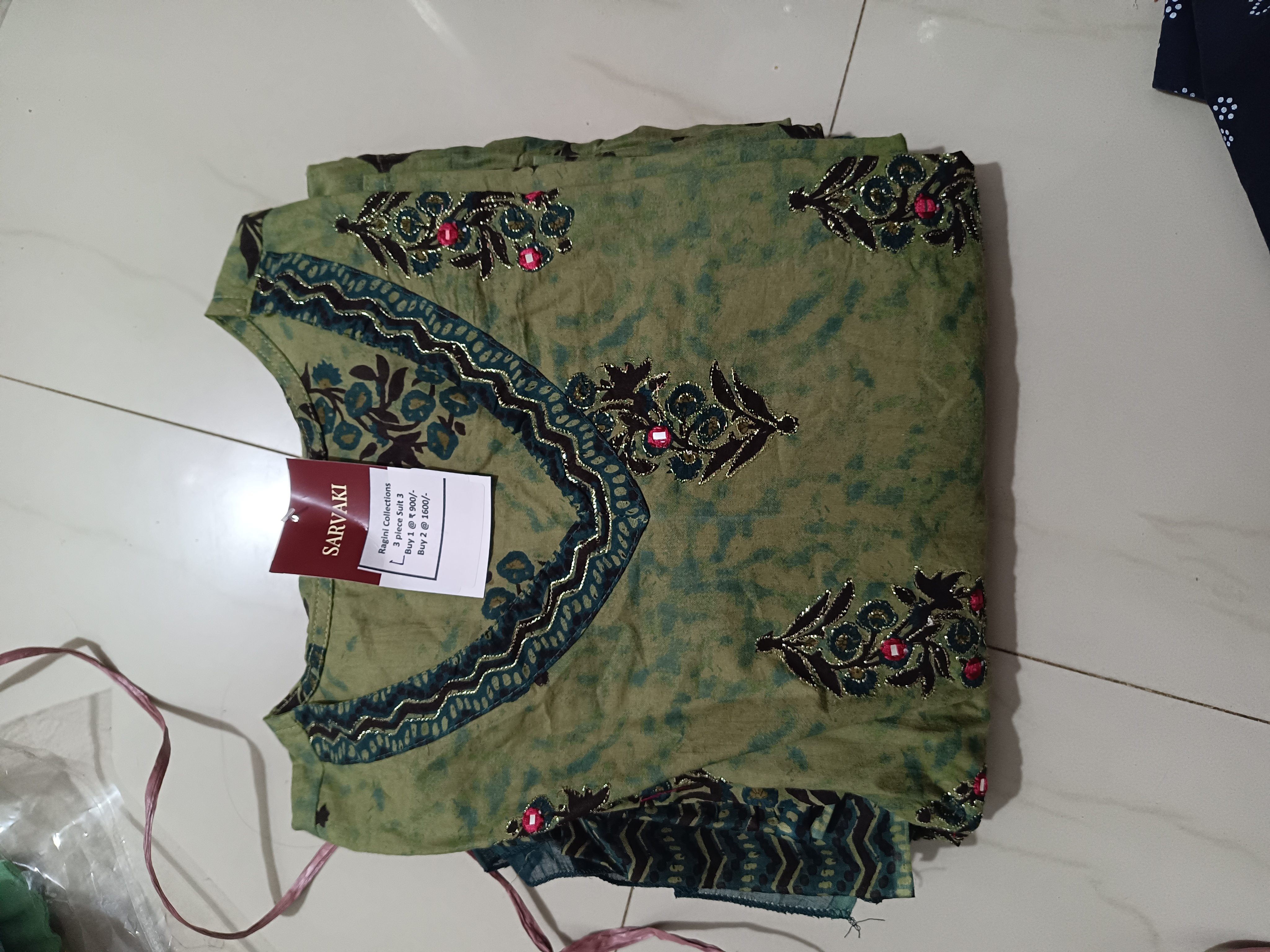 Embroidered Green Kurti