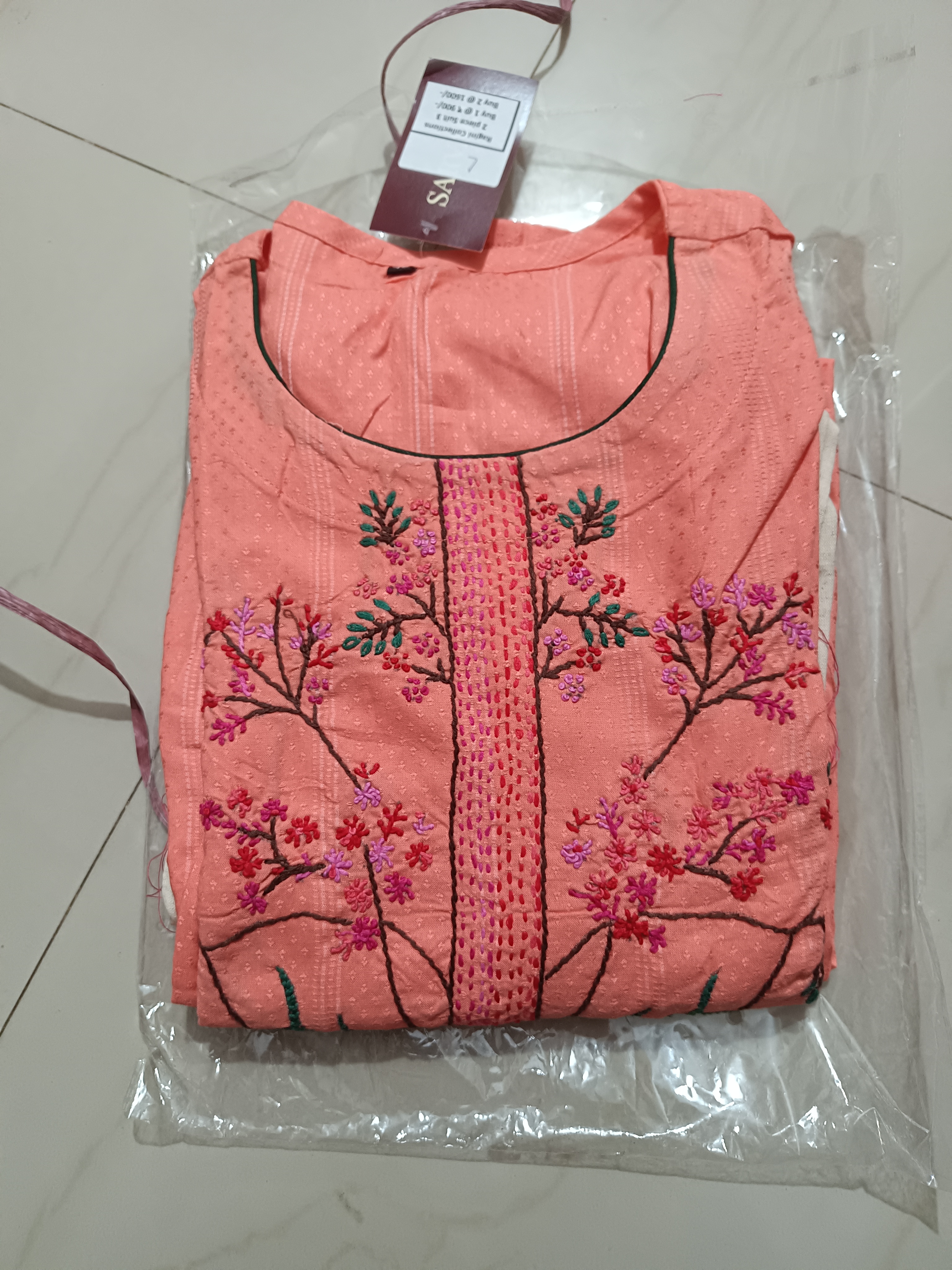 Peach Embroidered Kurti
