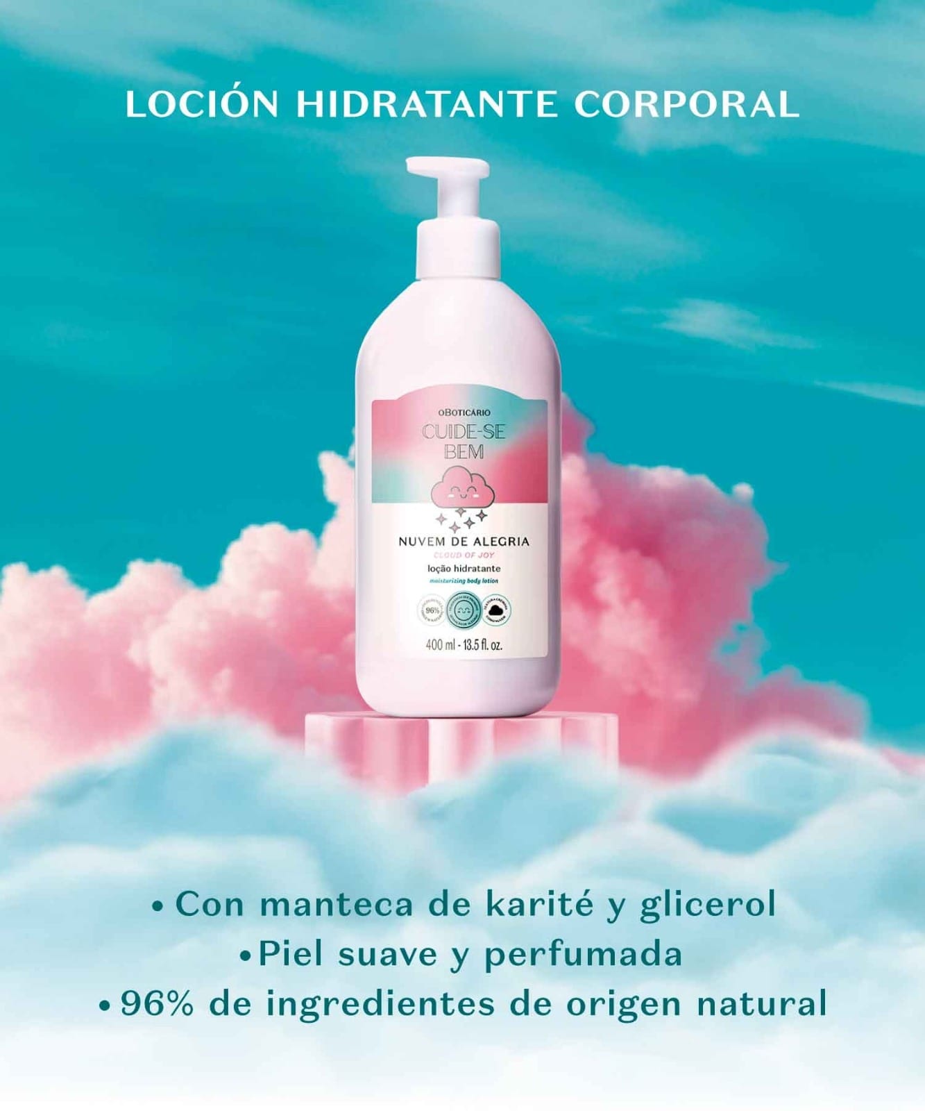 Loción Hidratante Corporal Nuvem de Alegria Cuide-se Bem – Hidratación 48h y frescor ligero