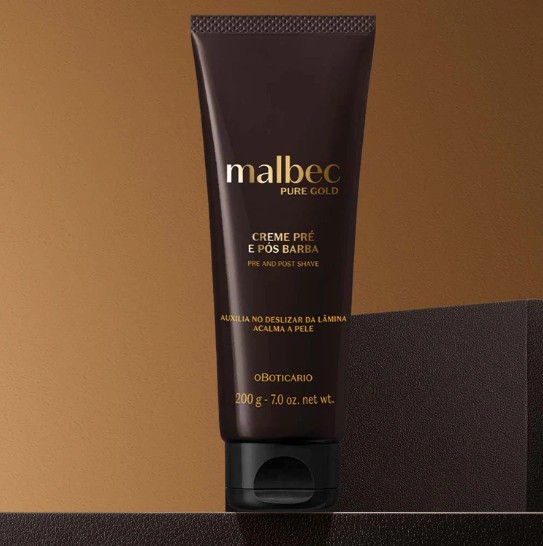 Malbec Pure Gold Crema Pre y Post Barba 200 g – Cuidado masculino hidratante y seductor