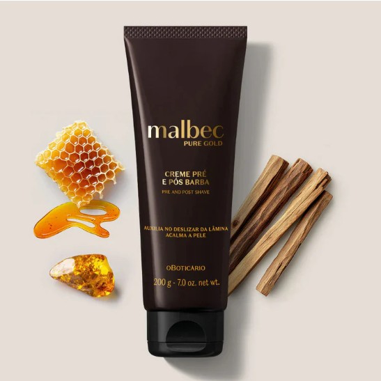 Malbec Pure Gold Crema Pre y Post Barba 200 g – Cuidado masculino hidratante y seductor