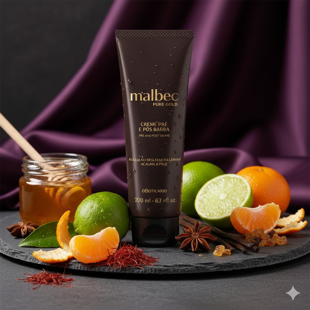 Malbec Pure Gold Crema Pre y Post Barba 200 g – Cuidado masculino hidratante y seductor