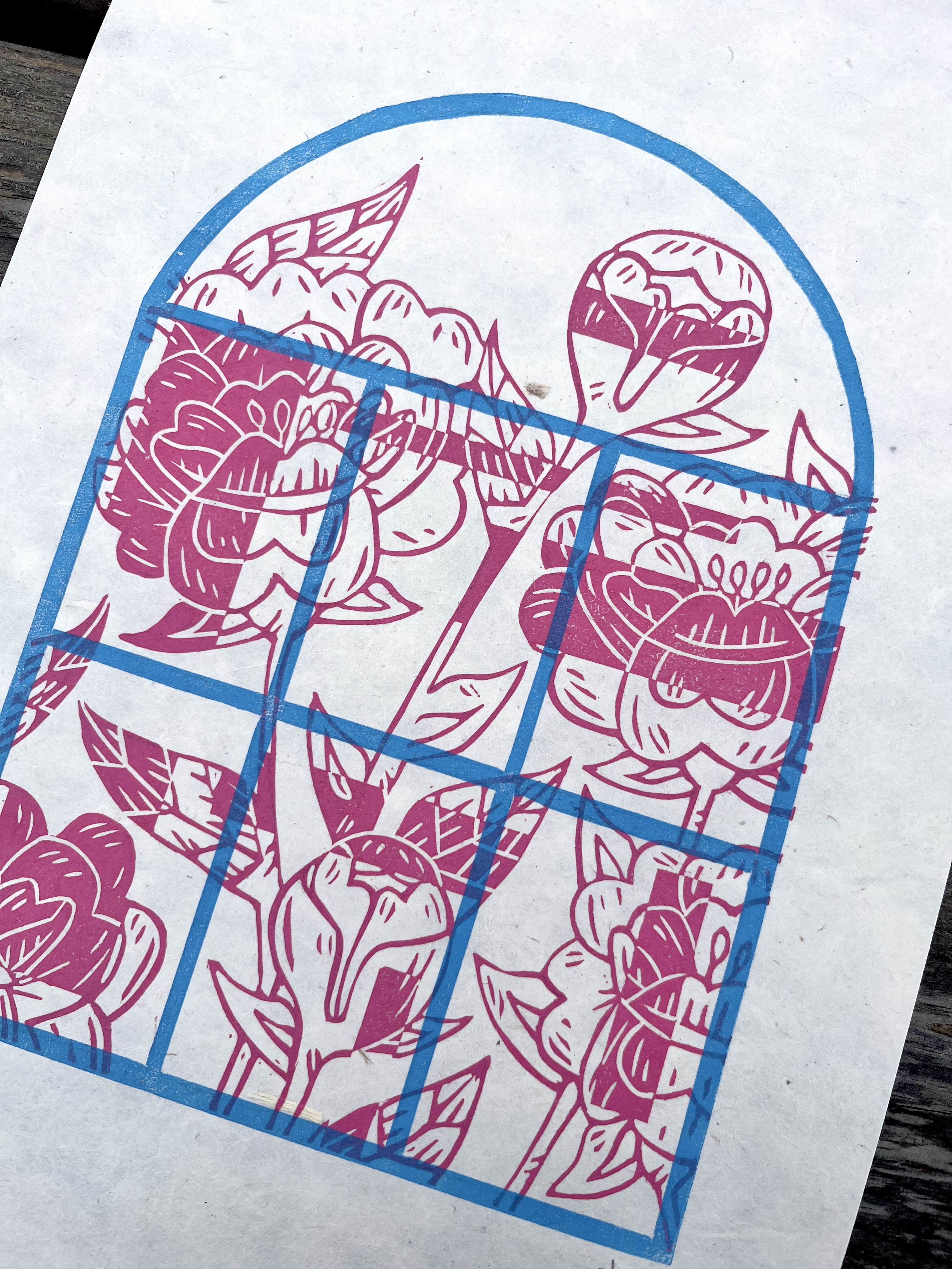 Through The Window A4 Lino Print