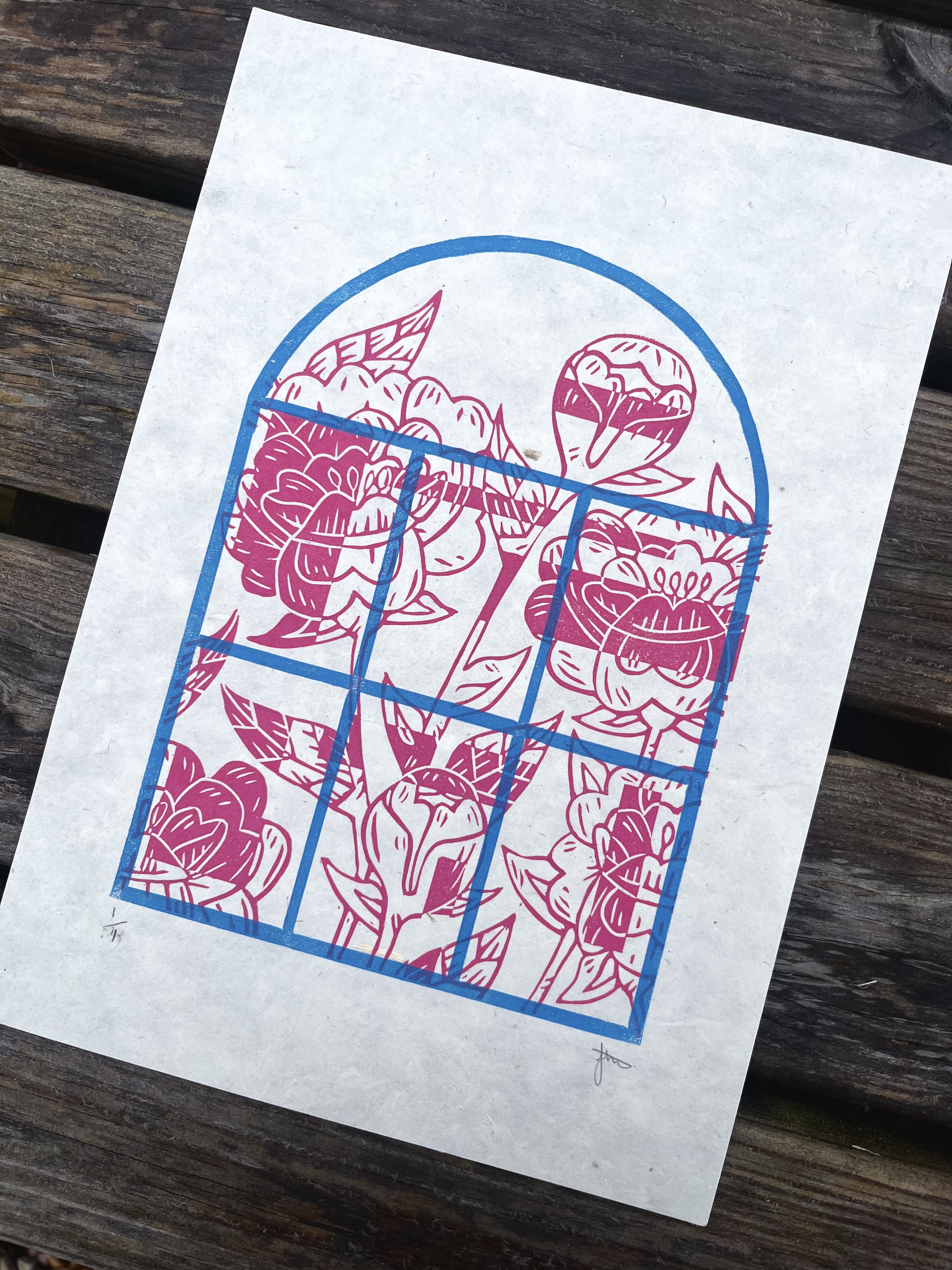 Through The Window A4 Lino Print