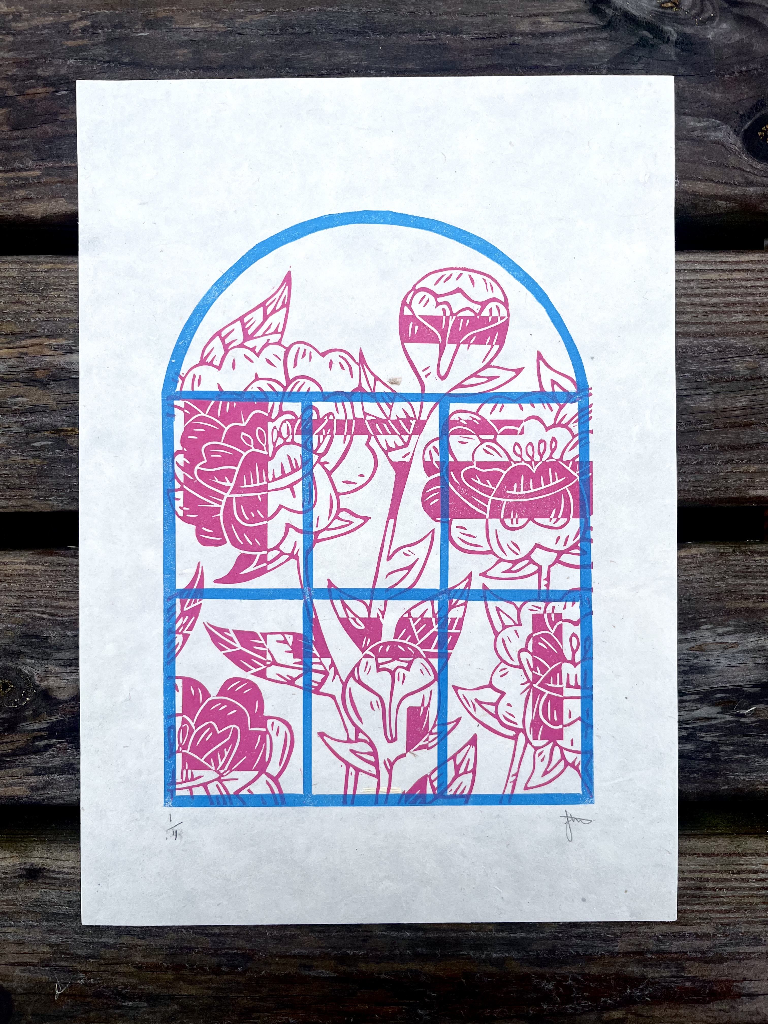 Through The Window A4 Lino Print