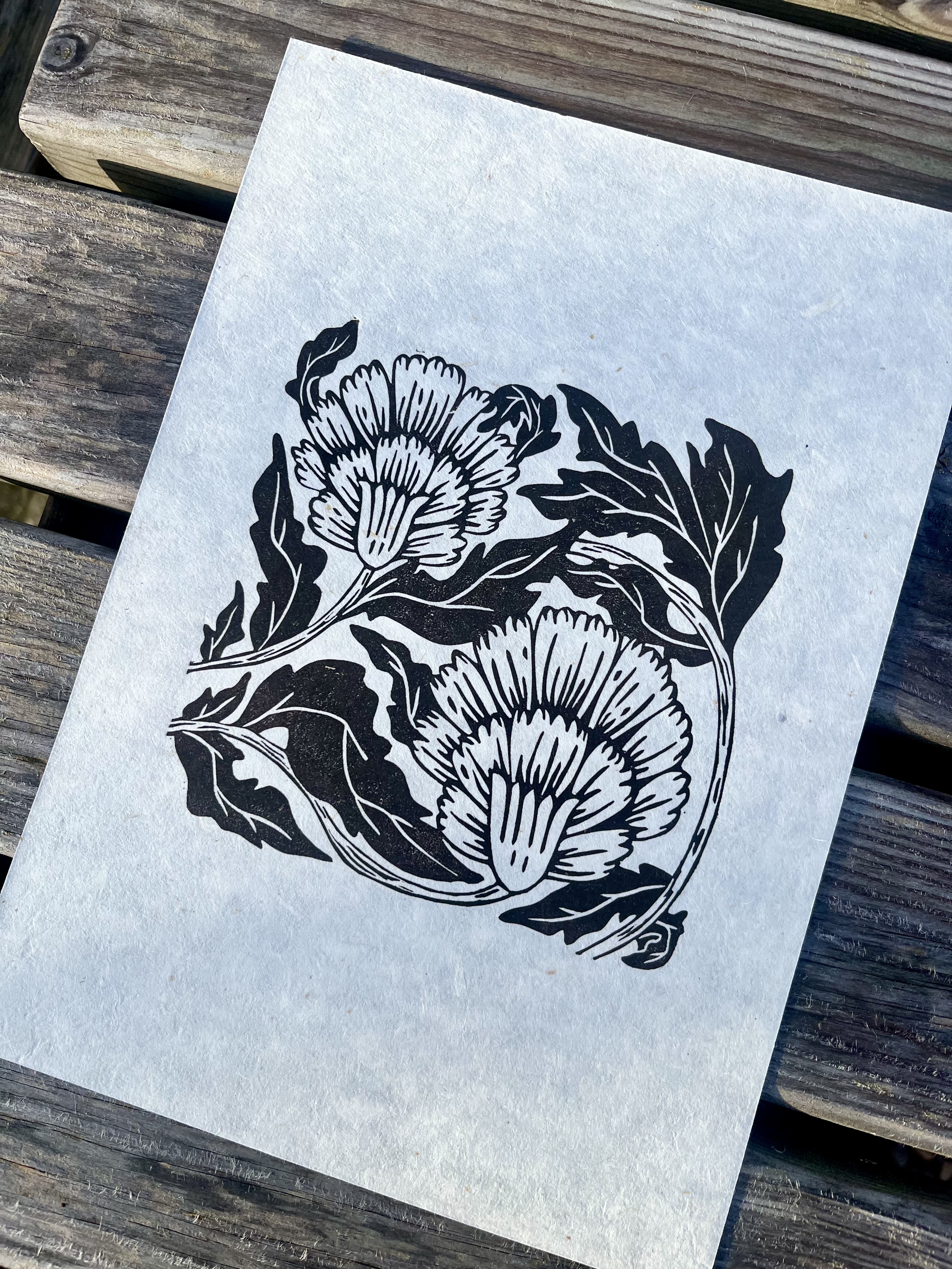 Blooming Carnation A4 Lino Print