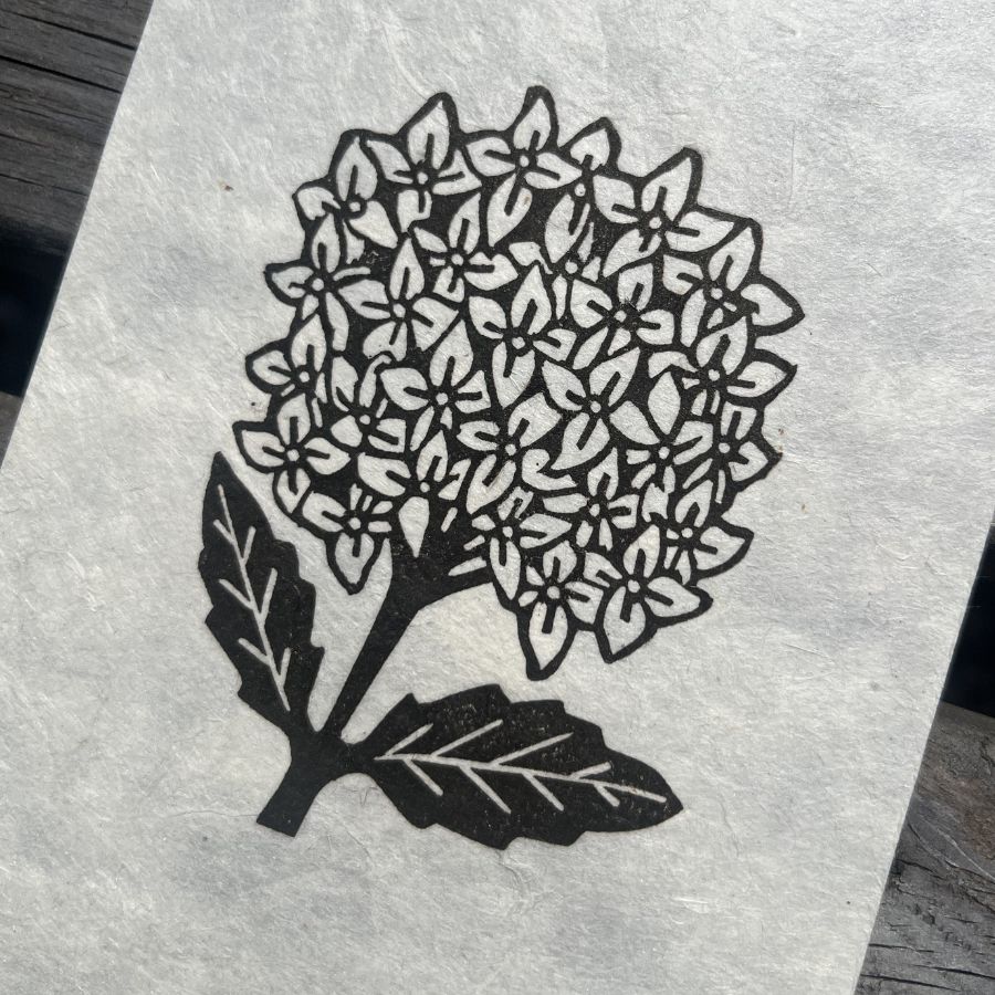 Hydrangea - A6 Lino Print