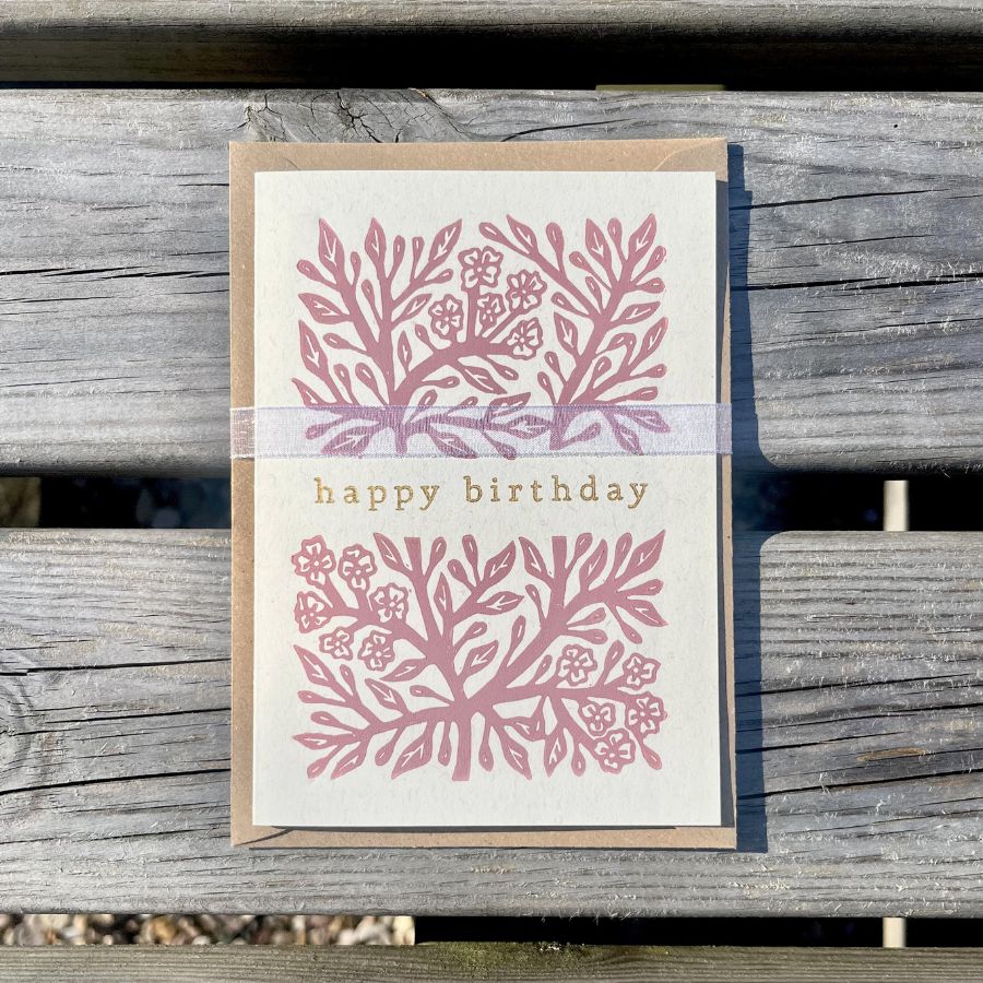 Floral Happy Birthday Greeting Card - A6