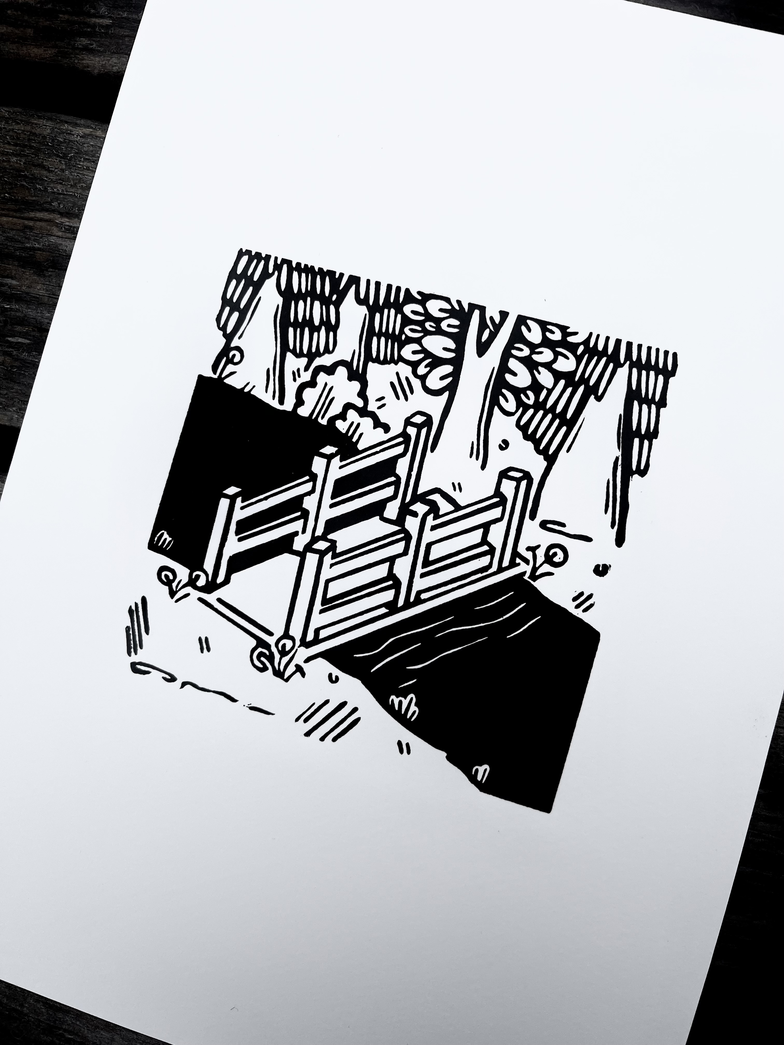 The Stream A4 Lino Print