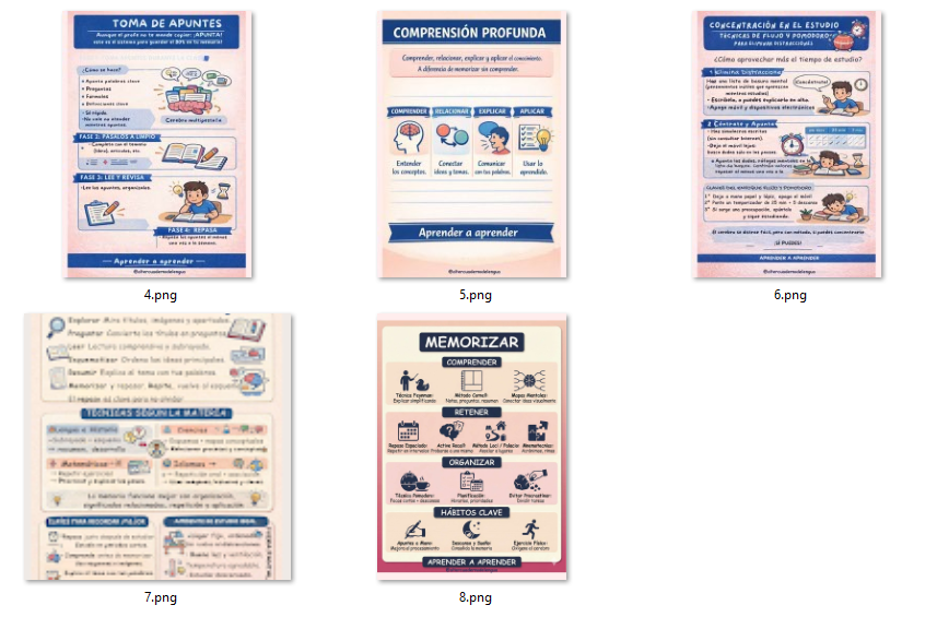 Pack 8 infografías técnicas estudio tutoría