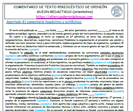 Plantilla modelo redactado comentario periodístico