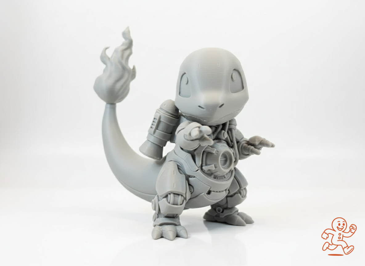 Charmander Mecha — Estatua 3D con armadura futurista