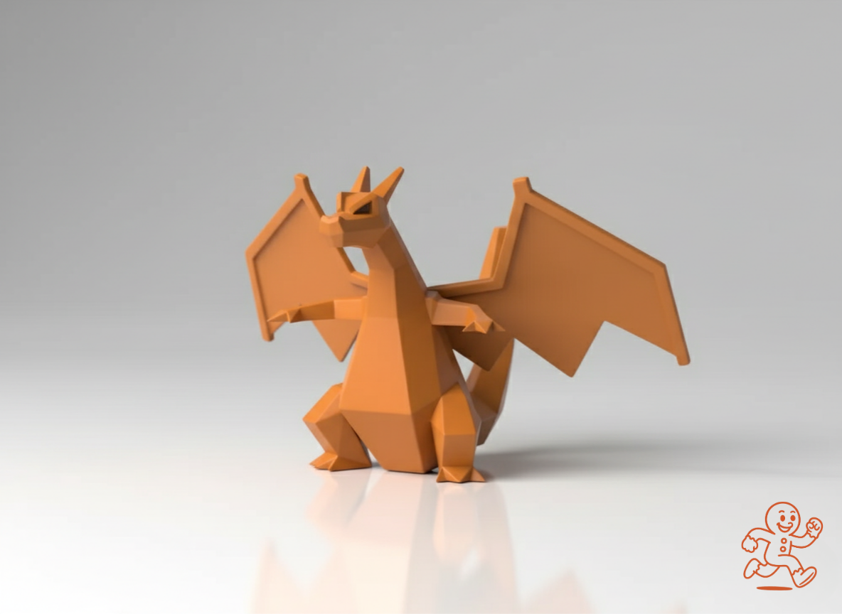 Charizard Low-Poly — Figura 3D de alas extendidas