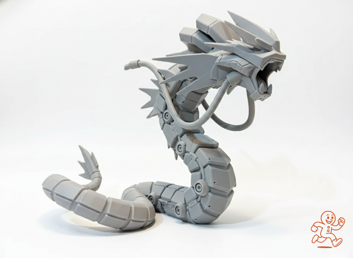 Gyarados Mecha — Estatua 3D con armadura futurista