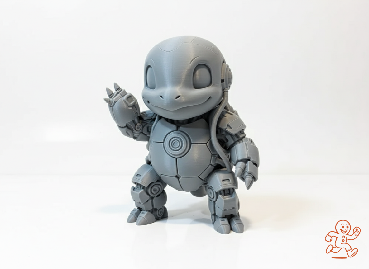 Squirtle Mecha — Estatua 3D con armadura futurista