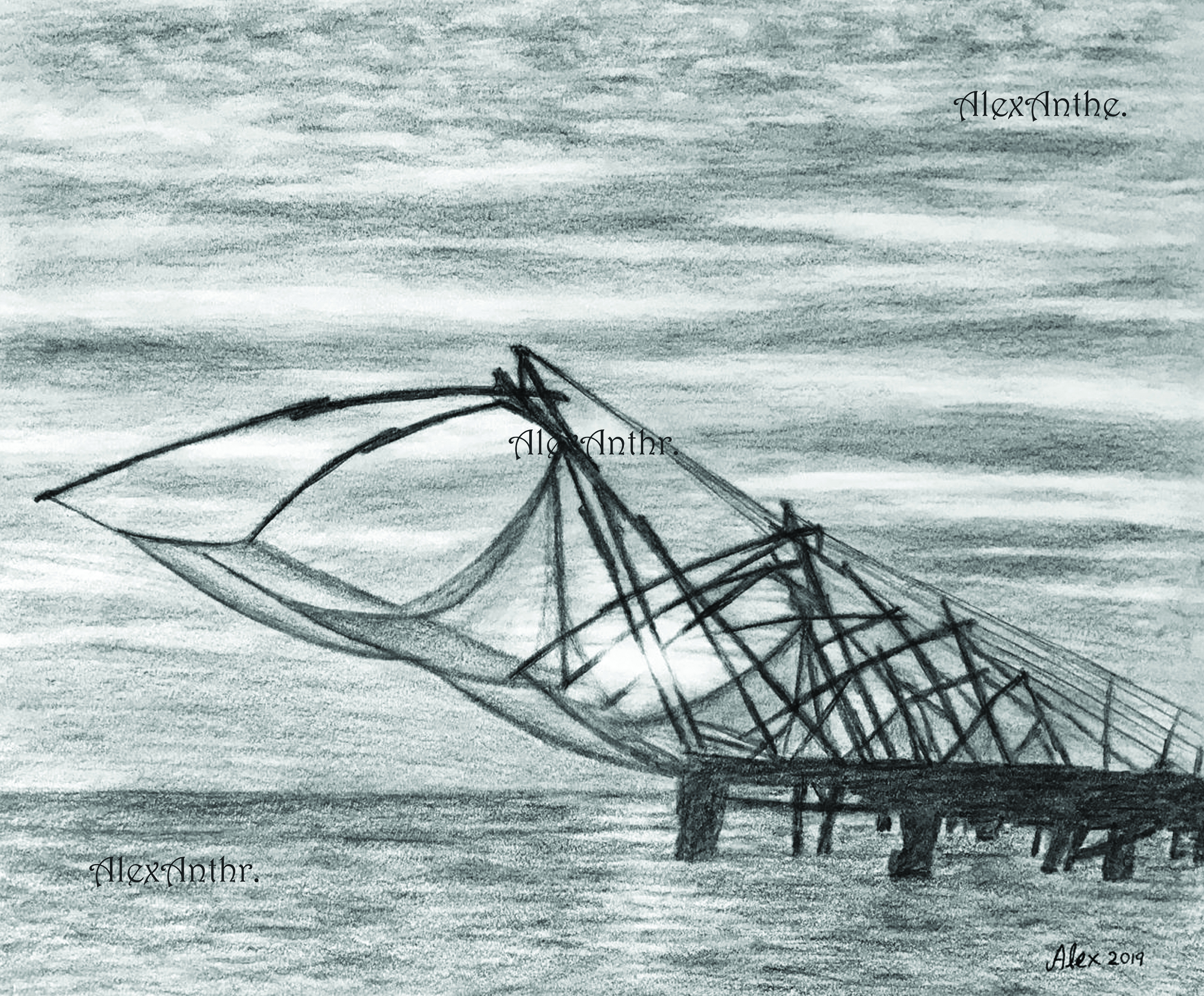 Twilight Over the Chinese Fishing Nets (35 x 30 cms)