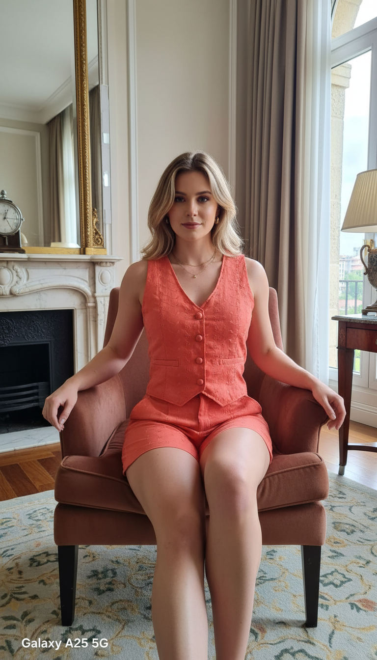 Conjunto feminino de linho coral