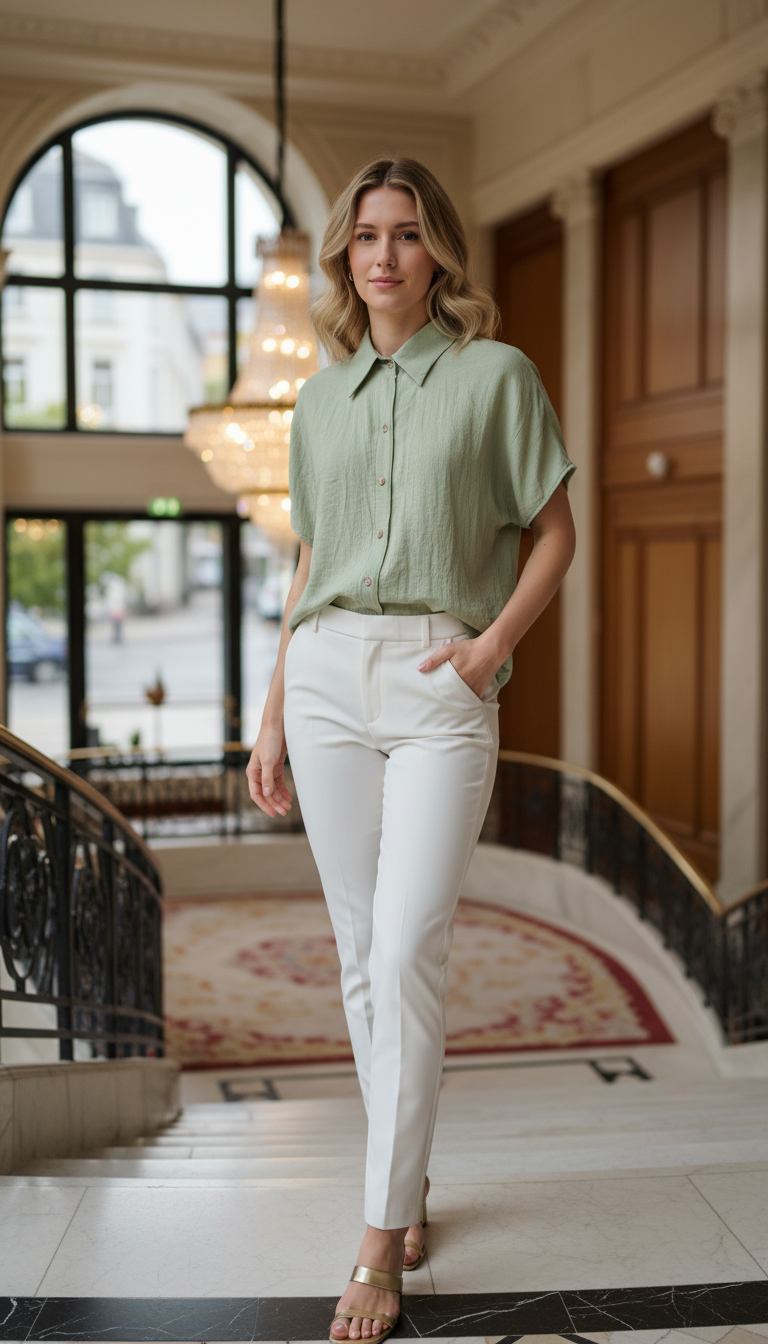 Camisa Casual verde claro feminina