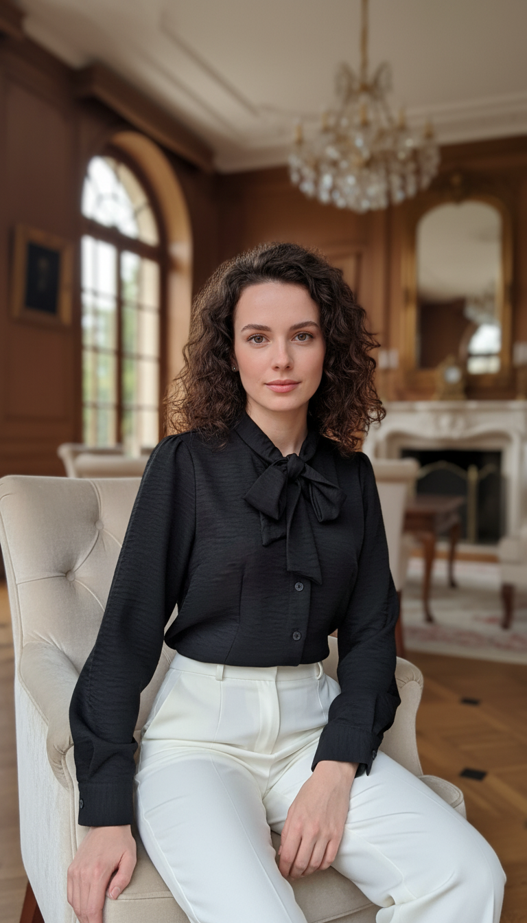 Camisa Premium preta elegante com laço