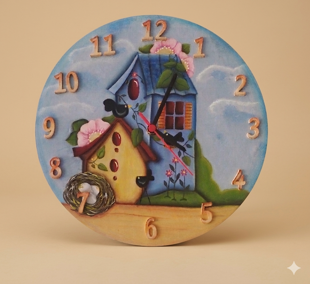 Reloj Decorativo de Casa y Pájaros