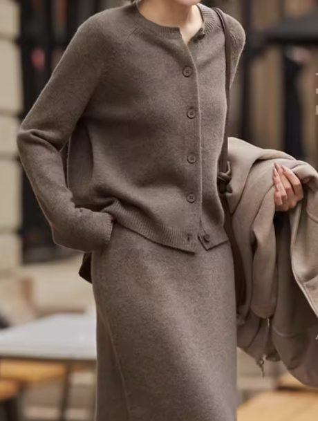 Women's Cozy Knit Cardigan and Skirt Set