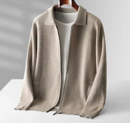 Men's Beige Lightweight Zip Cardigan