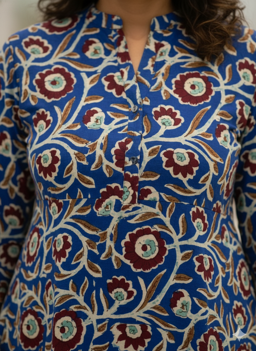 Blue Printed A-Line Kurti