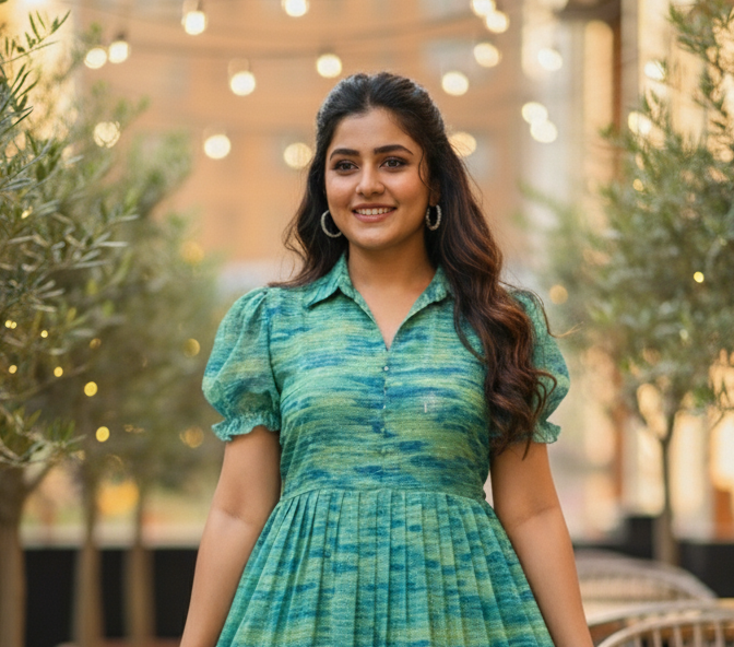 Green Patterned Midi Dress