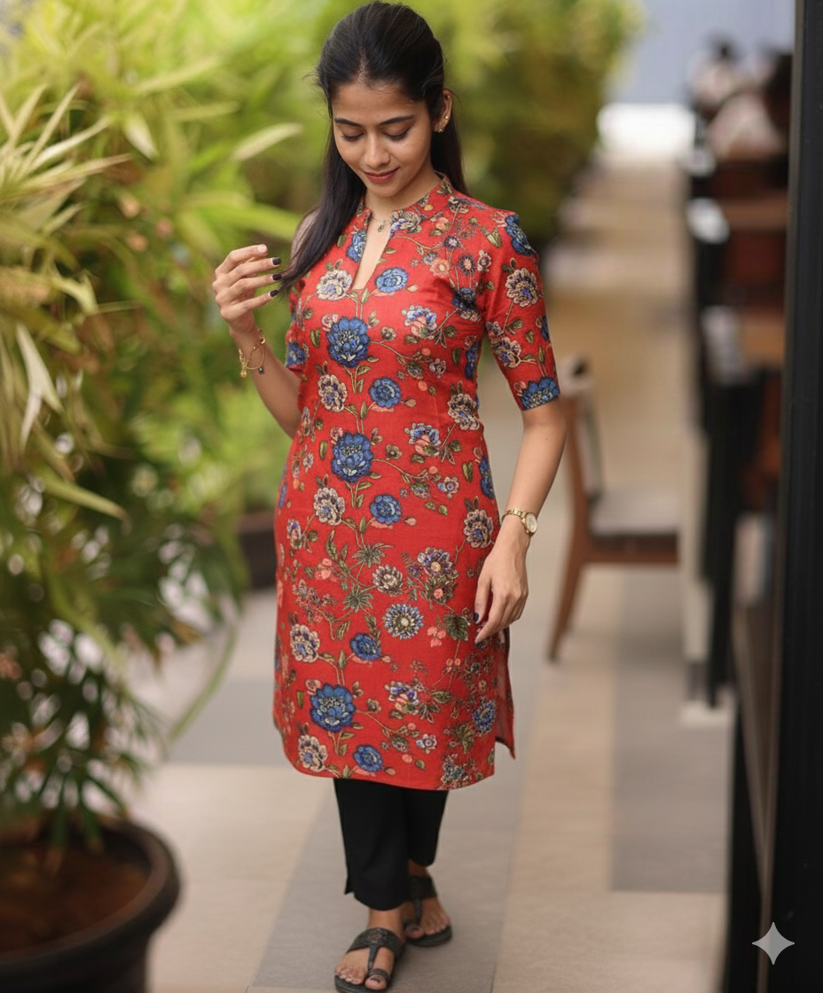 Red Floral Print Kurti