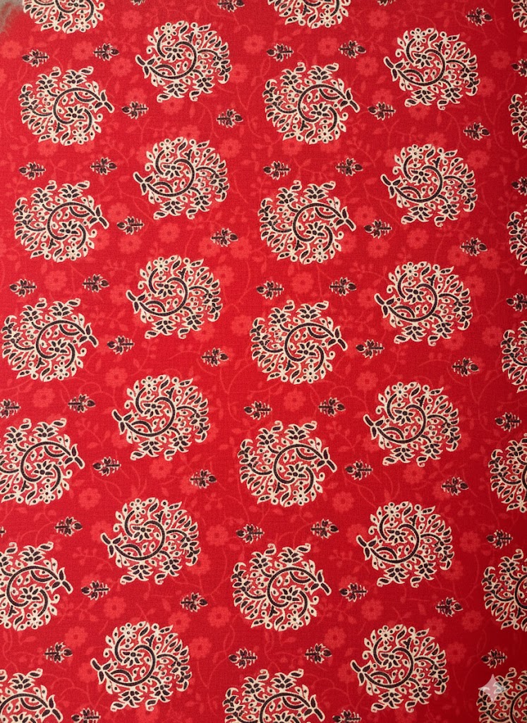 1027 - Elegant Red Block Print Cotton Kurti & Pant Set