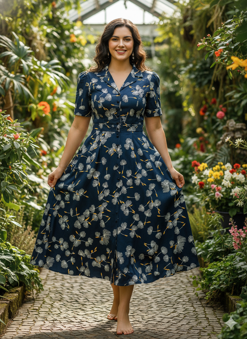 Navy Floral Midi Dress