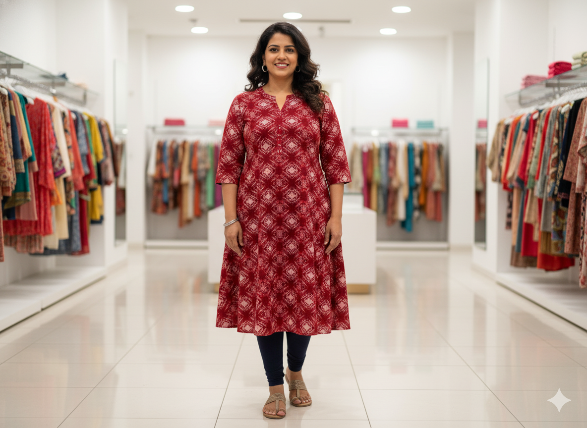 Red Printed Kurta