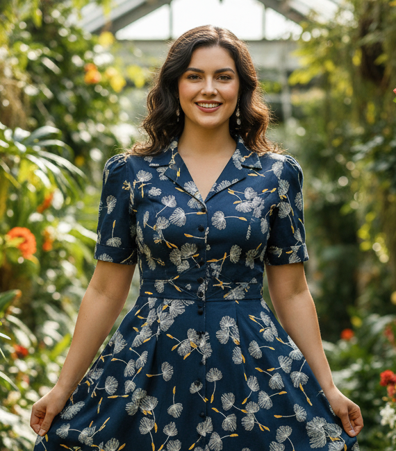 Navy Floral Midi Dress