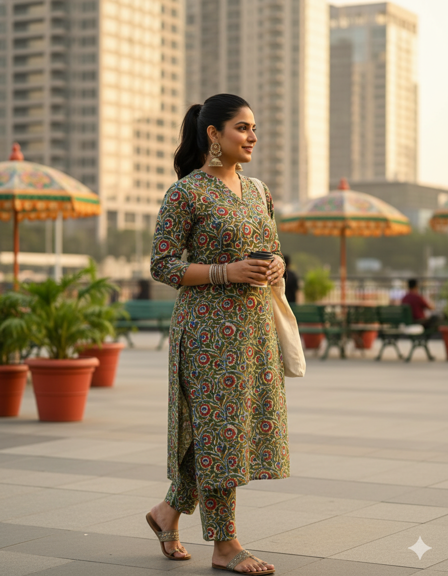 Printed Cotton Kurta Set