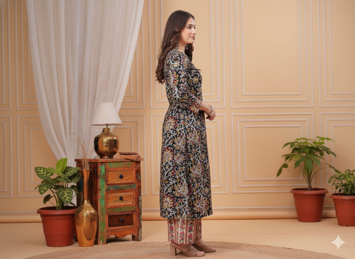 1032 - The Mustered Bloom Cotton Kurta Set