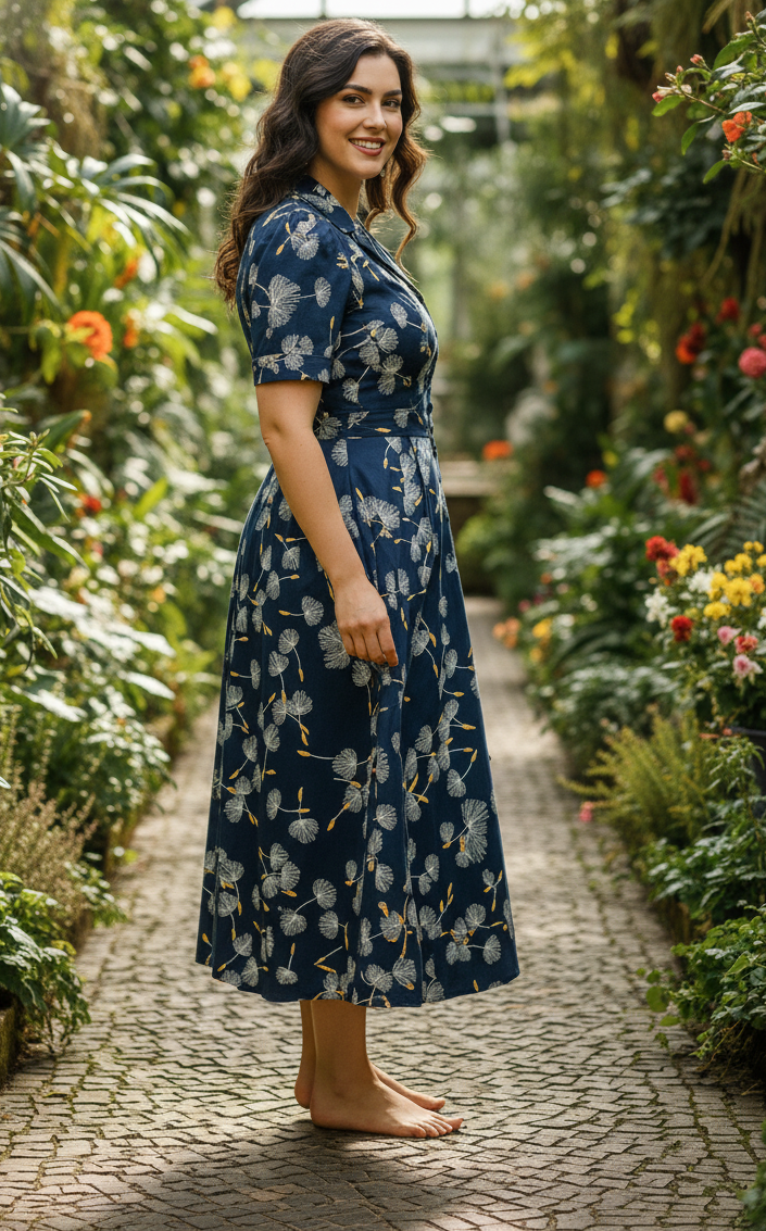 Navy Floral Midi Dress
