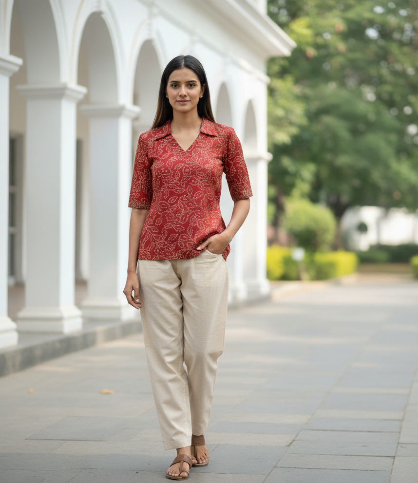 Red Printed Cotton Top