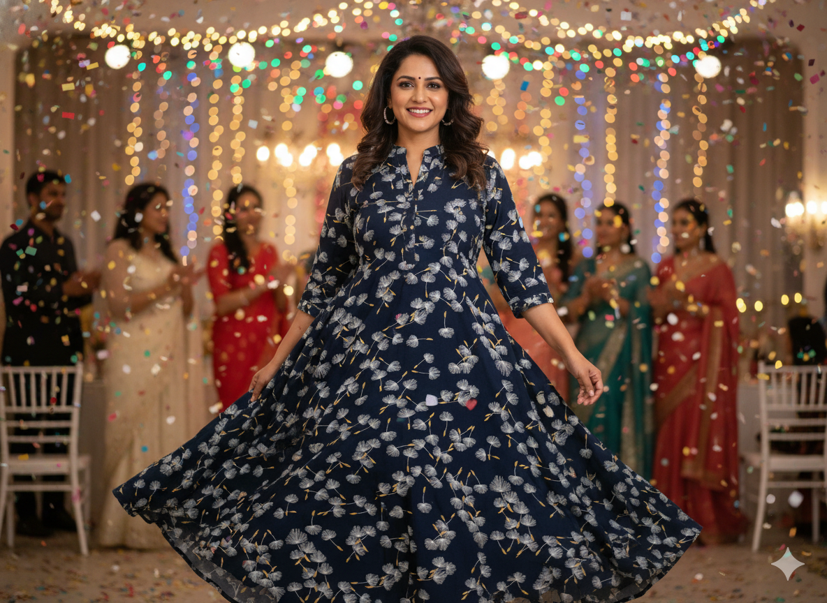 Elegant Navy Blue Floral Dress