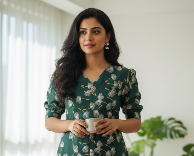 Green Floral Midi Dress