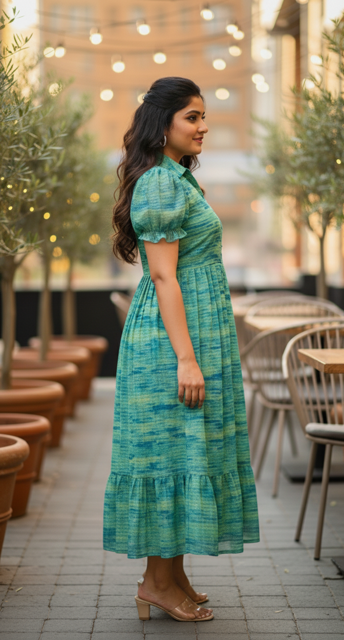 Green Patterned Midi Dress