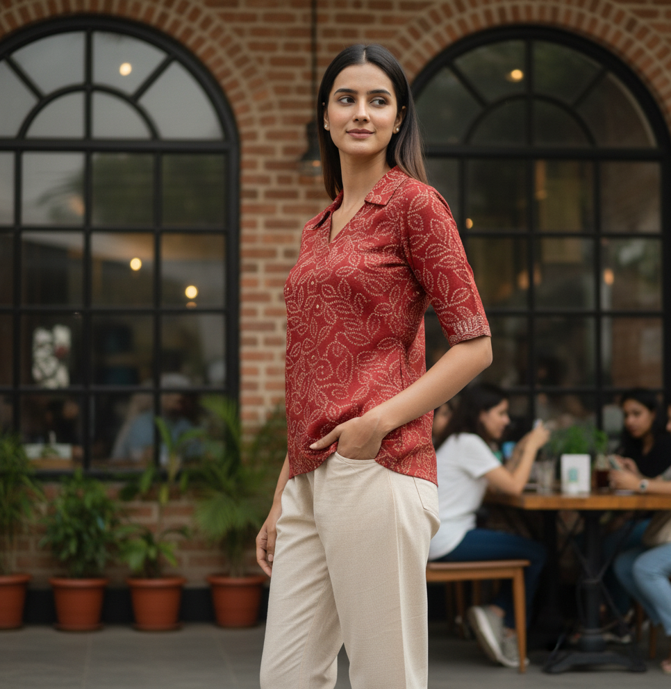 Red Printed Cotton Top