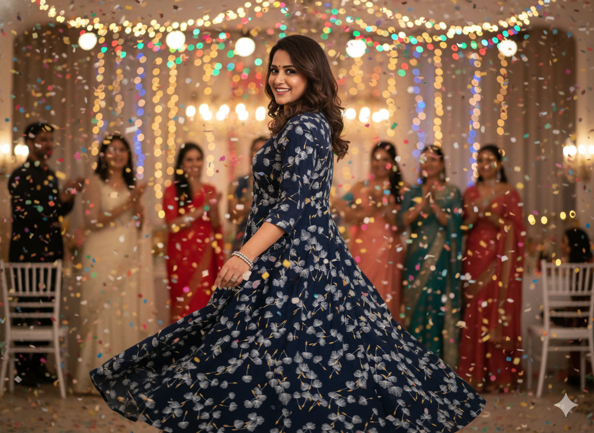Elegant Navy Blue Floral Dress
